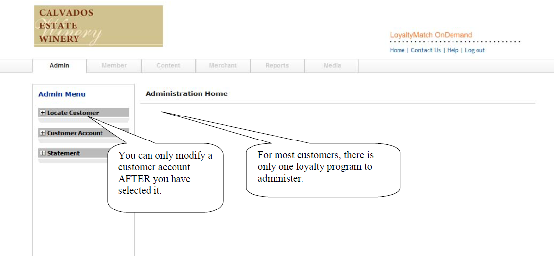 Admin interface showing customer selection