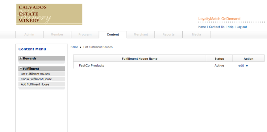 List fulfillment houses interface