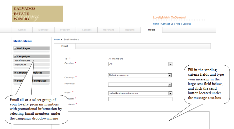 Email members campaign interface