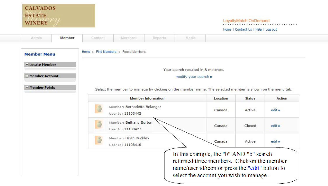 Member search results