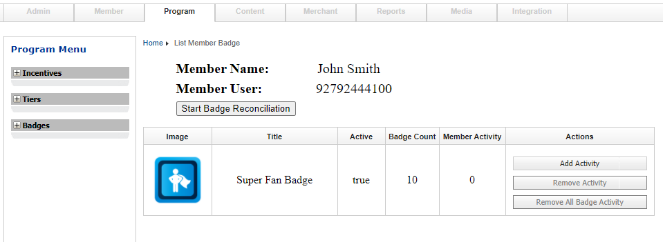 Member badge management interface