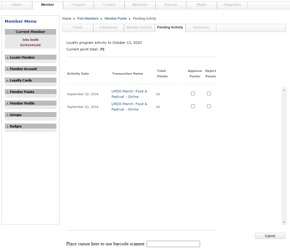 Pending member activity review