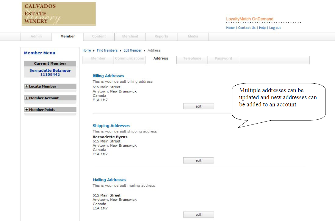 Member address management