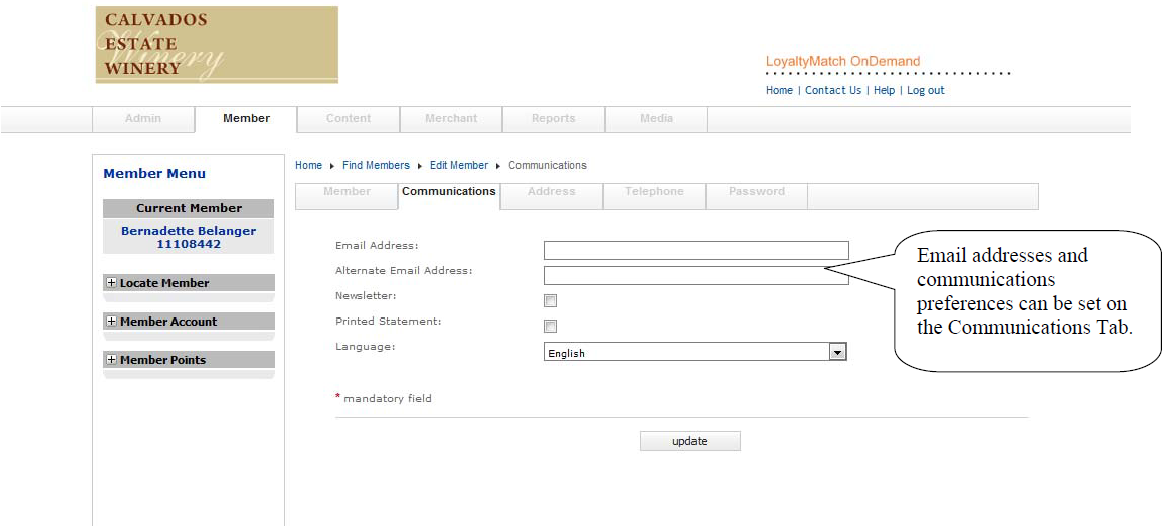 Member communications settings