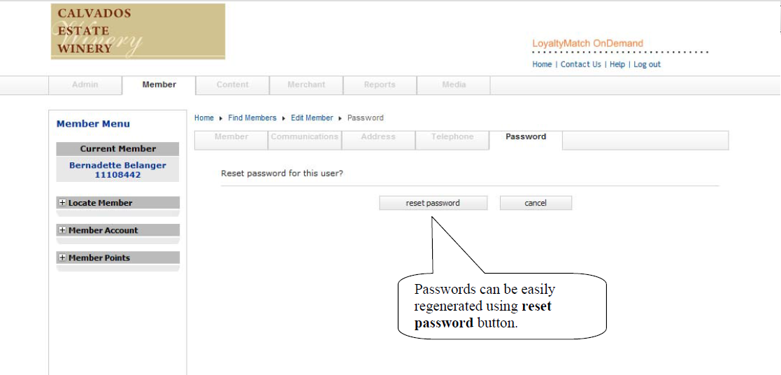 Member password reset