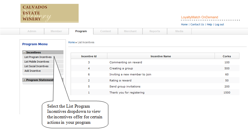 Incentive list interface
