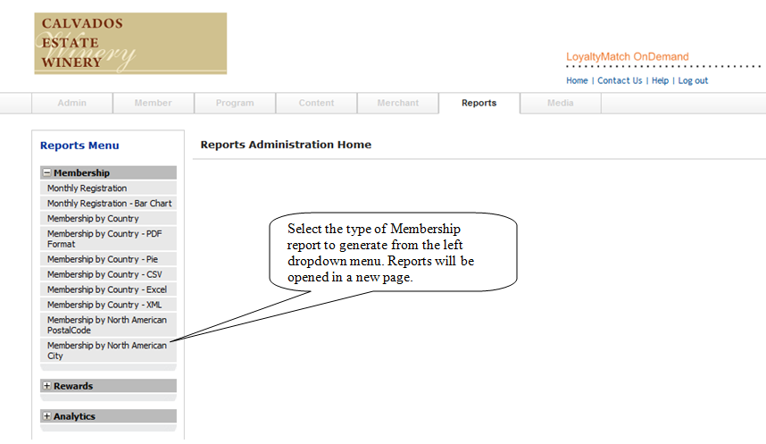 Membership reports menu