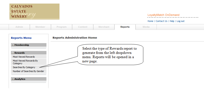 Rewards reports menu