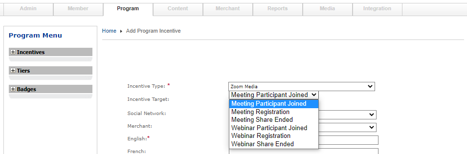 Zoom app incentives configuration